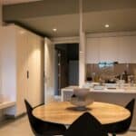 white ceramic sink near brown wooden table