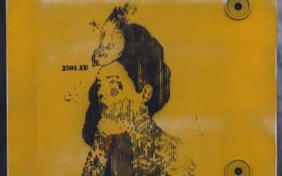 a yellow sign with a picture of a woman on it