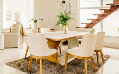 white wooden table with chairs