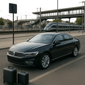 Un taxi premium attend à Massy pour un départ vers Orly, la gare TGV ou Paris. L’image évoque la fiabilité, la ponctualité et le confort d’un trajet réservé à l’avance.