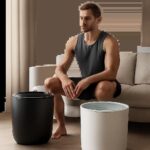 Une scène élégante illustre l’alternance chaud-froid comme rituel de récupération à domicile. L’ambiance premium et apaisante évoque la maîtrise, le confort et la relance musculaire.