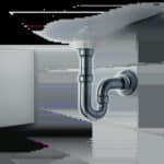 Illustration d’un siphon de lavabo propre et bien installé sous une vasque. L’image évoque une solution simple contre les mauvaises odeurs et les petits bouchons.