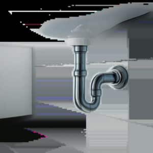 Illustration d’un siphon de lavabo propre et bien installé sous une vasque. L’image évoque une solution simple contre les mauvaises odeurs et les petits bouchons.